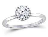 7/8 Carat (ctw SI3-I1, G-H) Diamond Solitaire Halo Engagement Ring in 14K White Gold